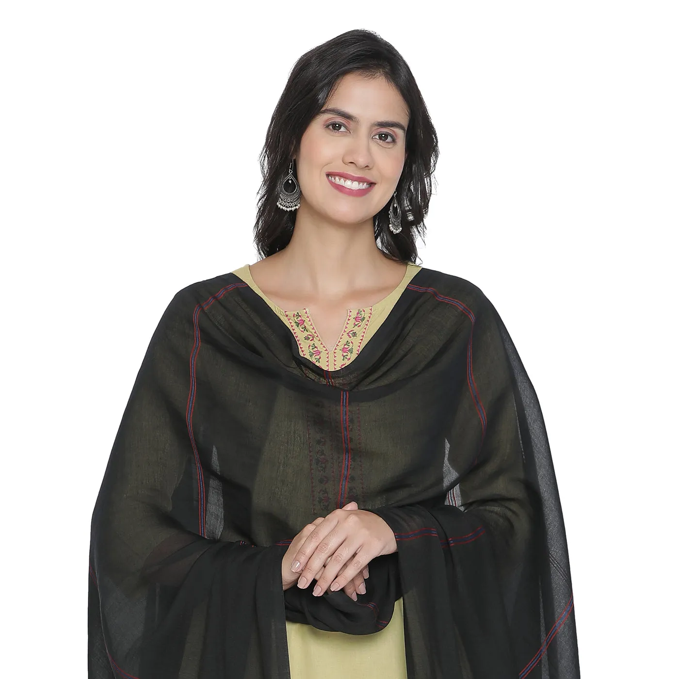 Black Striped Silk Tencel Dupatta