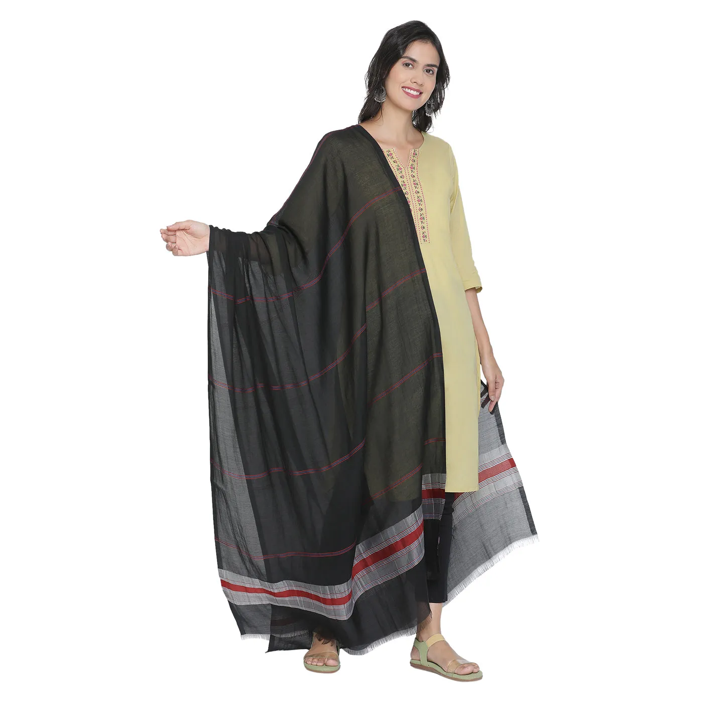 Black Striped Silk Tencel Dupatta