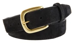 Black Suede Belt, Hudson Buckle (Gold)