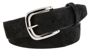 Black Suede Belt, Hudson Buckle (Shiny Silver)