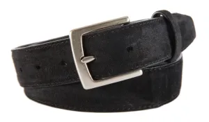 Black Suede Belt, Signature Buckle (Brushed Silver)