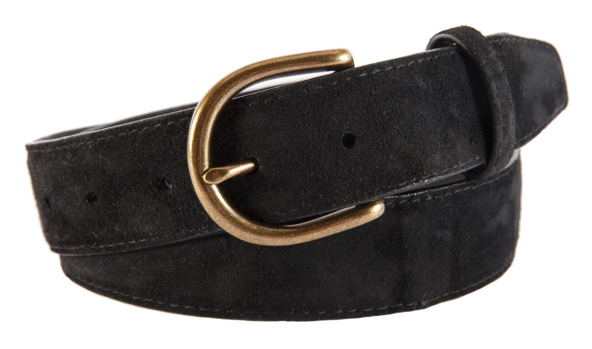 Black Suede Belt, Soho Buckle (Antique Brass)