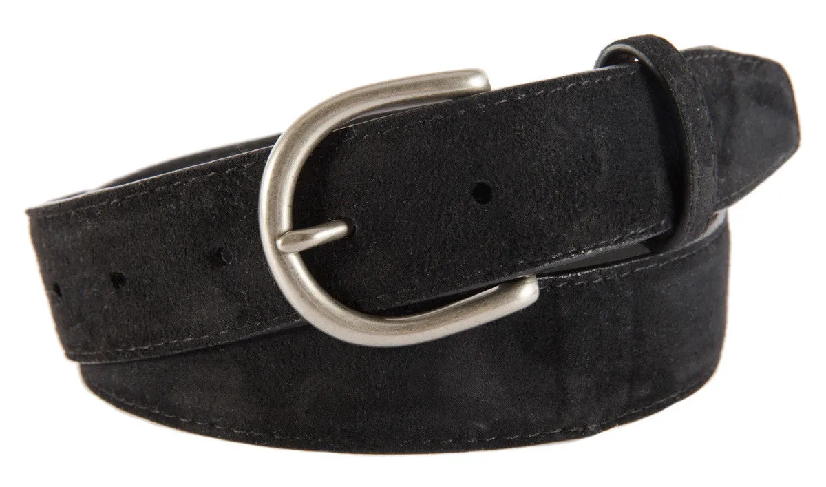 Black Suede Belt, Soho Buckle (Brushed Silver)