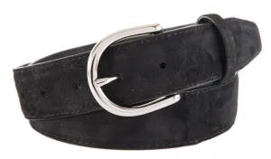 Black Suede Belt, Soho Buckle (Shiny Silver)