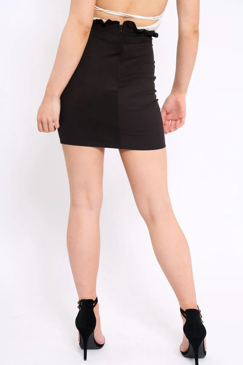 Black Suedette Ruffle Hem Mini Skirt - Abagail