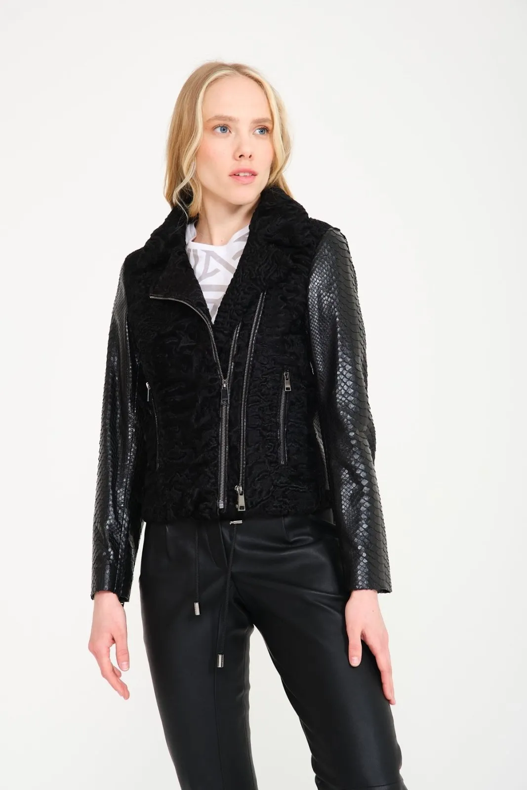 Black Swakara / Python Leather Jacket