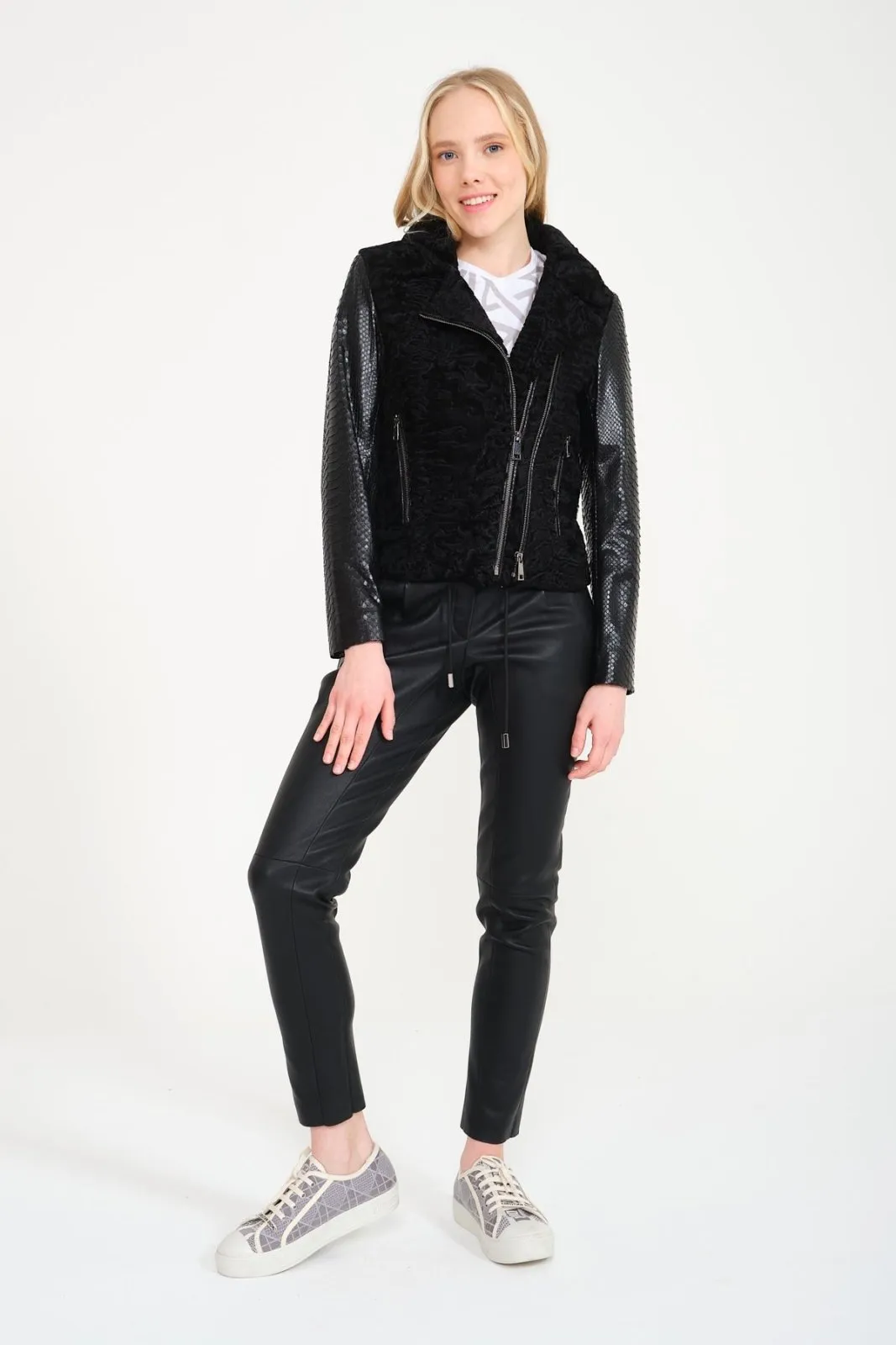 Black Swakara / Python Leather Jacket