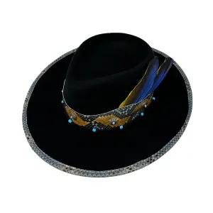 Black Teardrop Felt with Silver Conchos with Turquoise