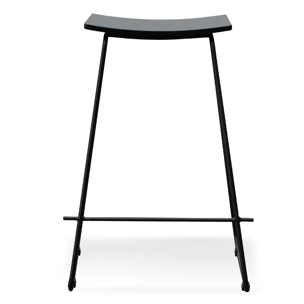 Black Timber Seat 65cm Bar Stool - Black Frame