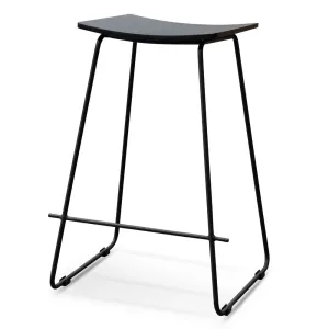 Black Timber Seat 65cm Bar Stool - Black Frame