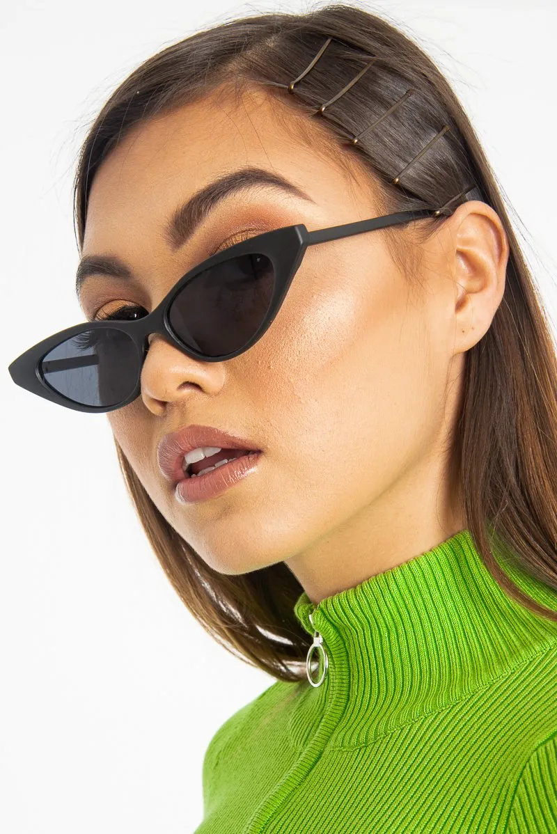 Black Tinted Lens Mini Cat Eye Sunglasses - Ezrie