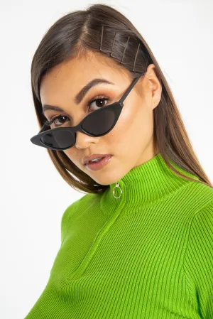 Black Tinted Lens Mini Cat Eye Sunglasses - Ezrie