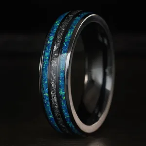 Black Titanium [6mm width] Azure Blue Opal & Meteorite