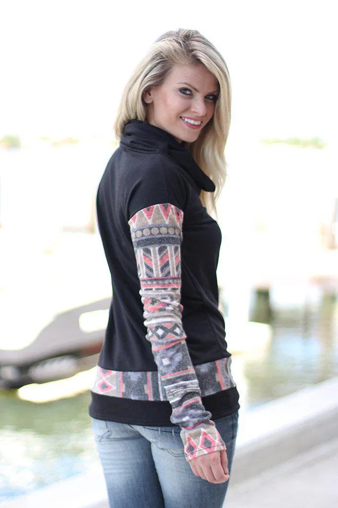 Black Top With Aztec Sleeves