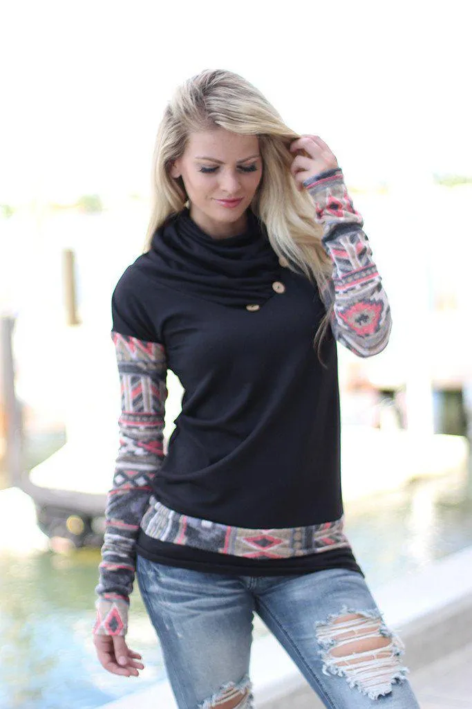 Black Top With Aztec Sleeves