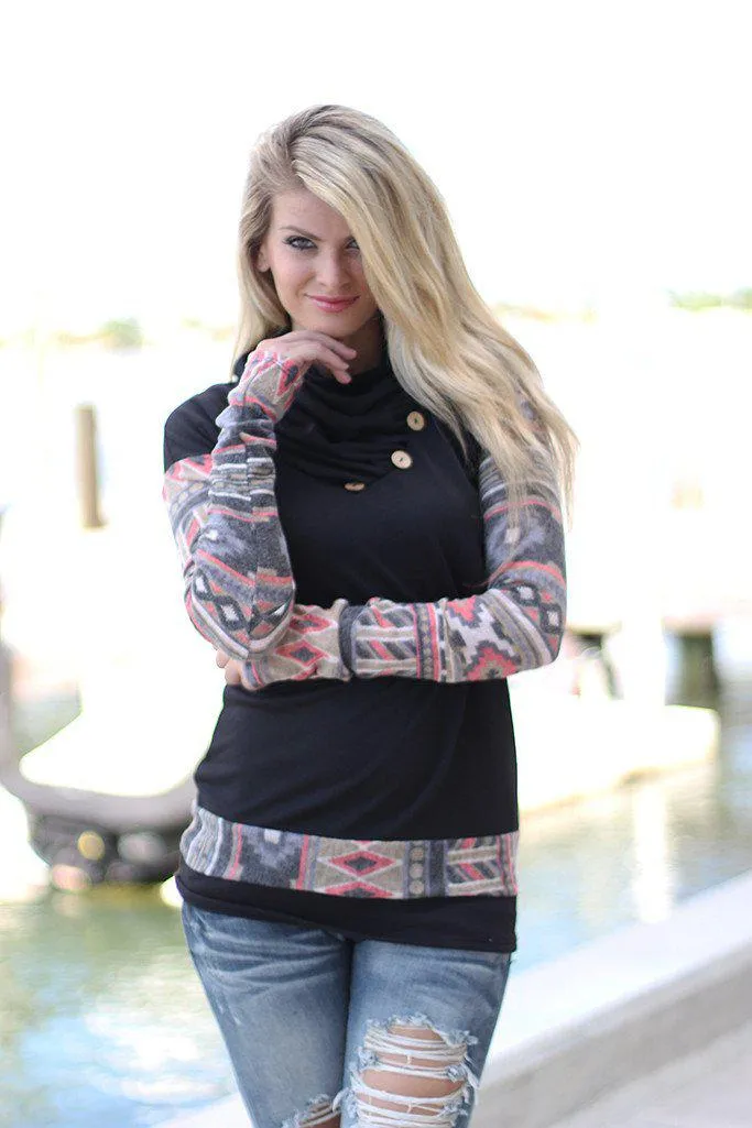 Black Top With Aztec Sleeves