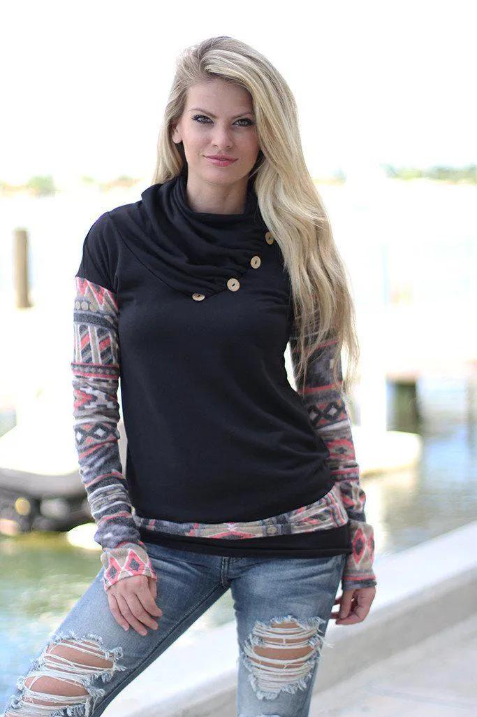 Black Top With Aztec Sleeves