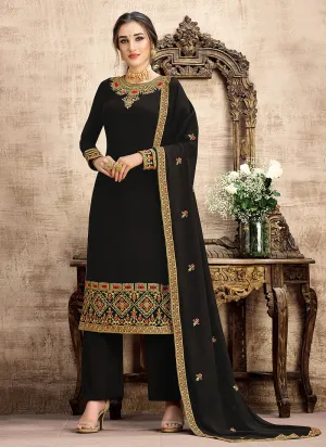 Black Traditional Embroidered Pant Style Suit