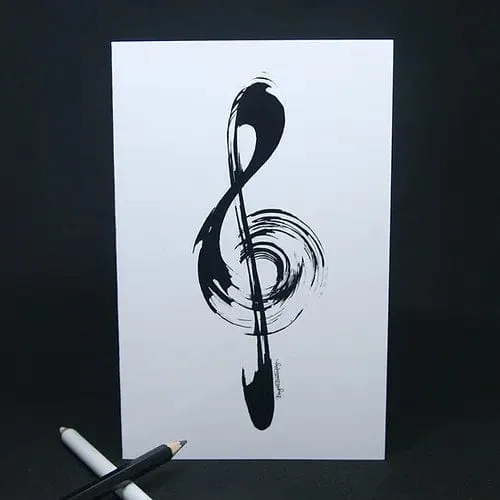 Black Treble Clef On White Greeting Card by Bright Butterfly