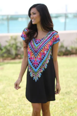 Black Tribal Tunic Dress