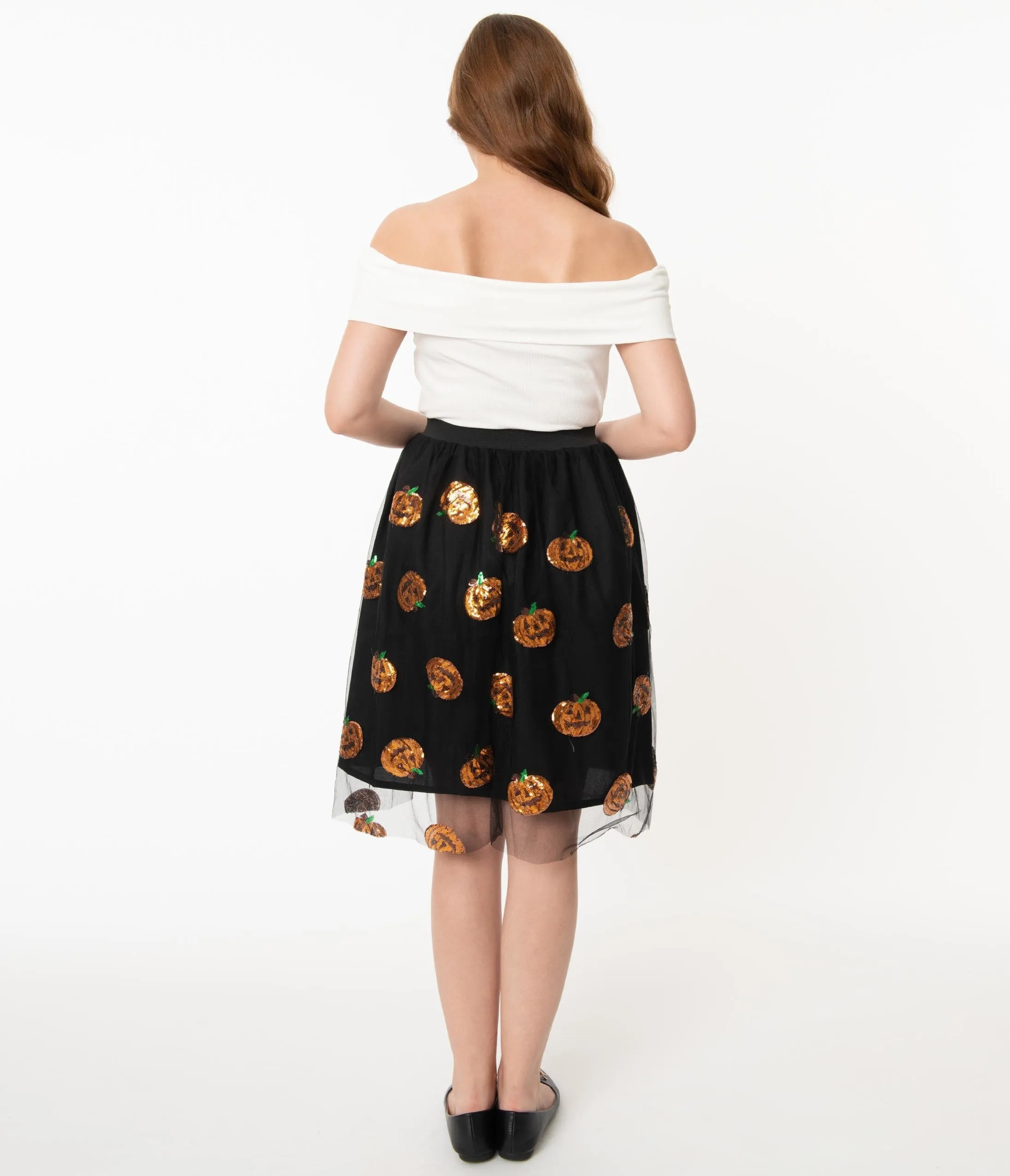 Black Tulle & Orange Pumpkin Sequin Swing Skirt