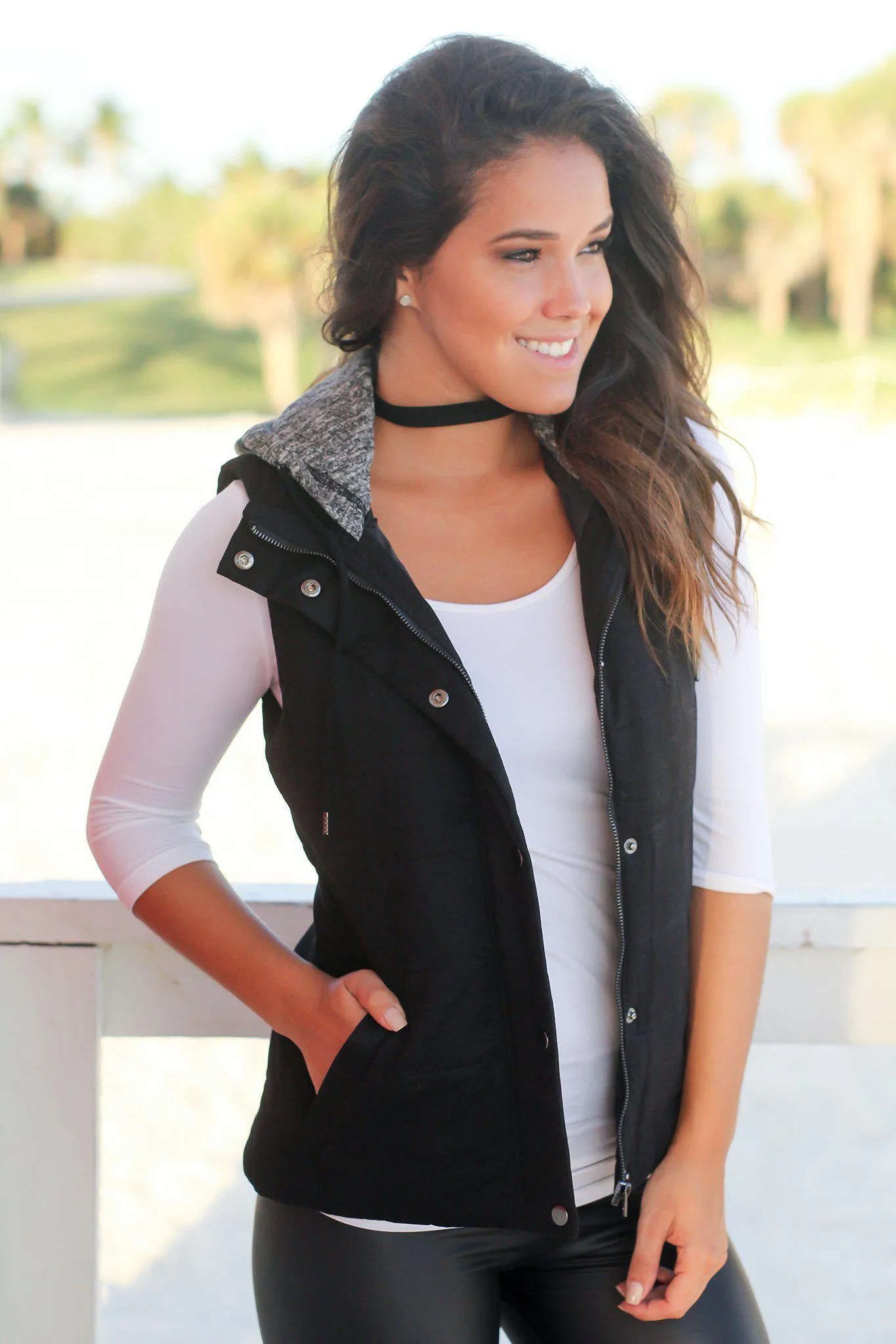 Black Vest with Gray Hood