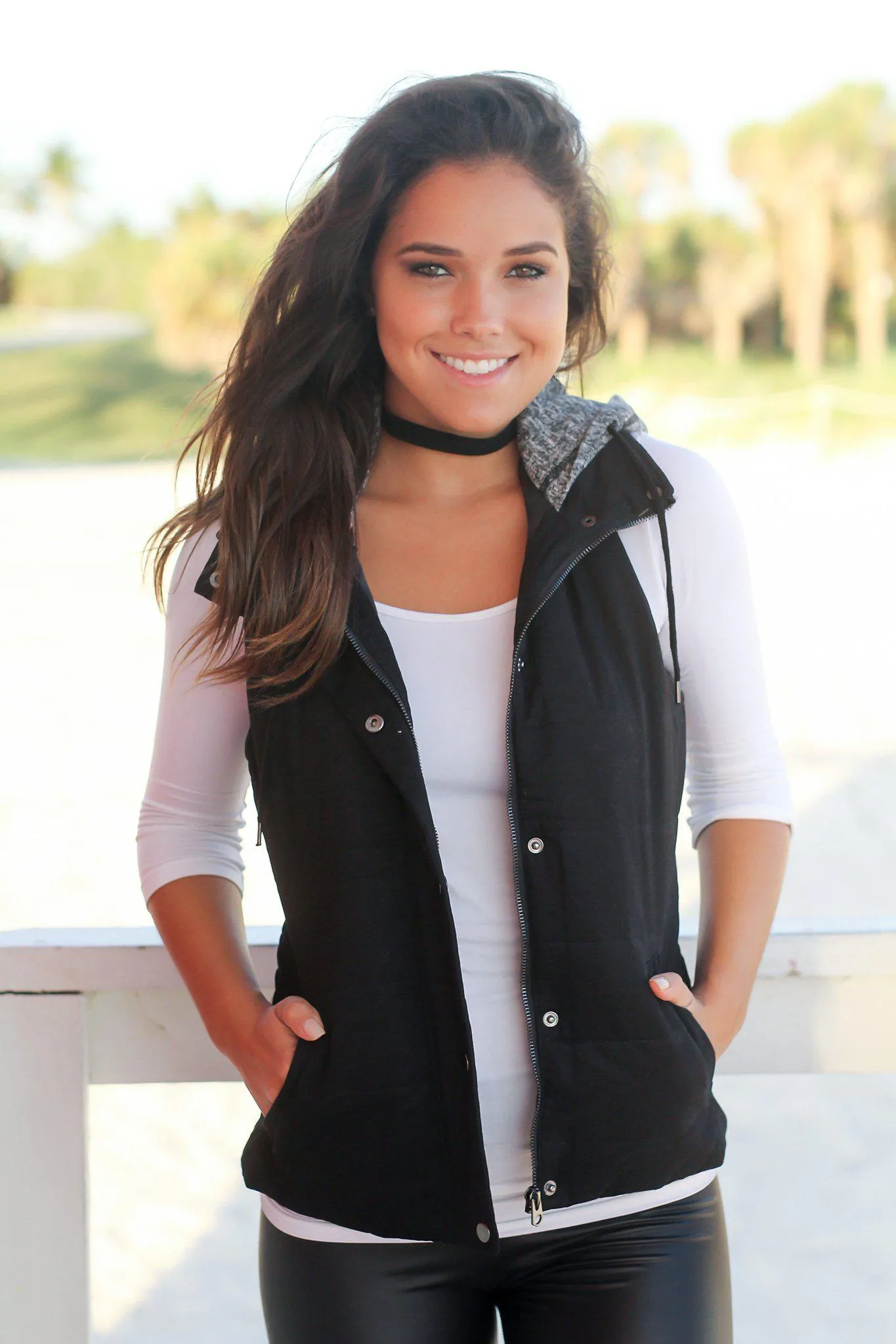 Black Vest with Gray Hood