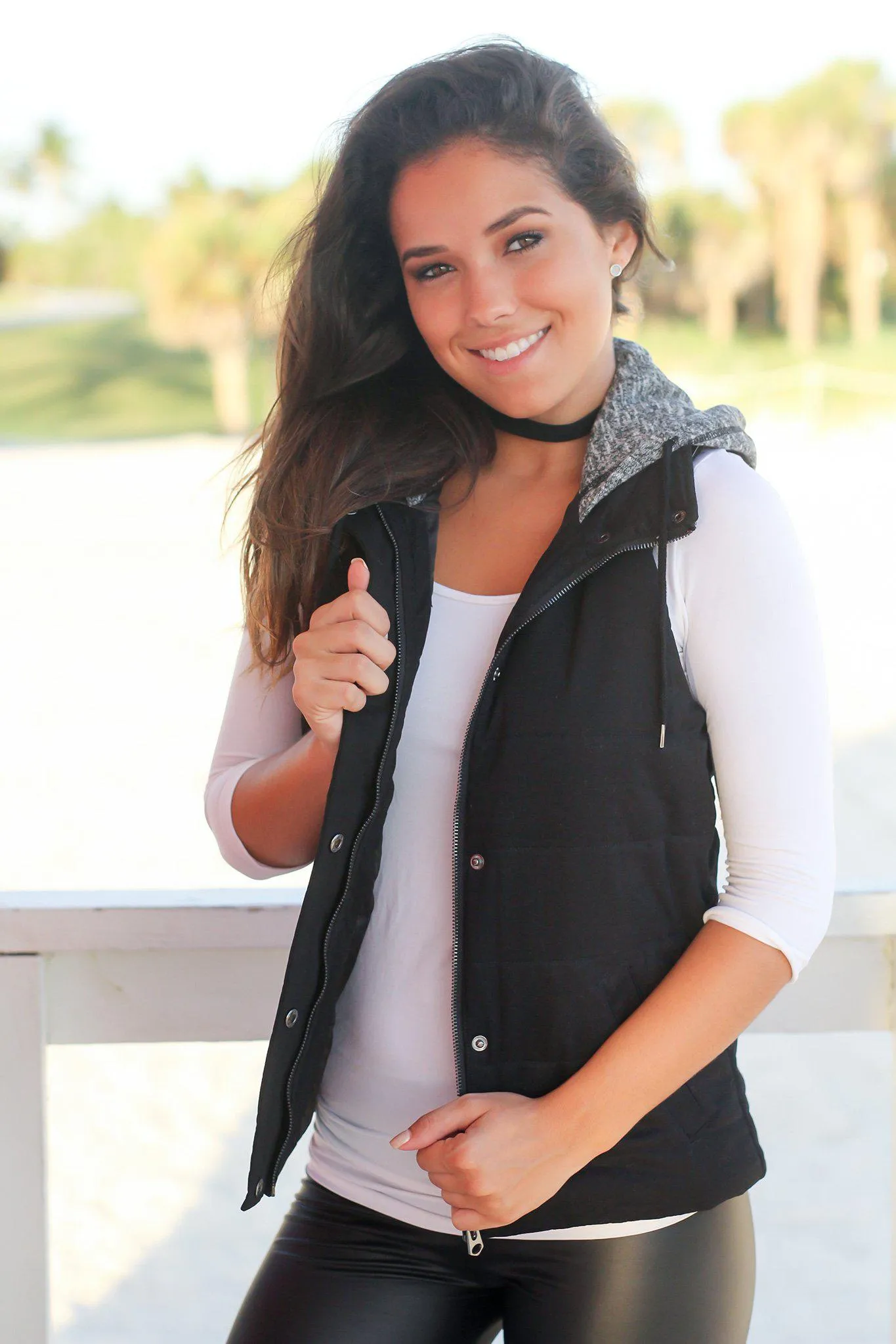 Black Vest with Gray Hood