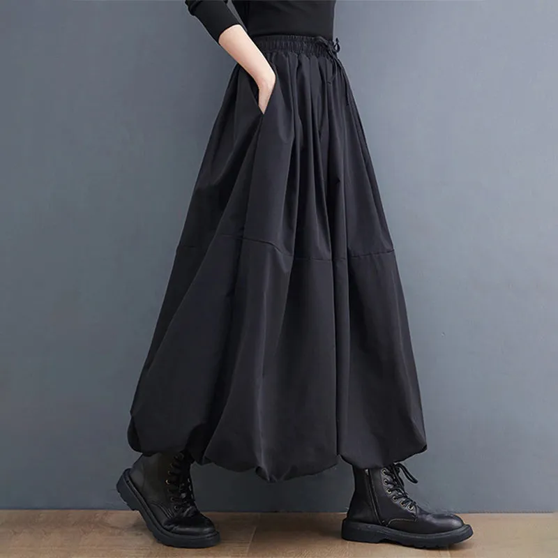 Black Vintage High Waist Pleated Loose Skirts