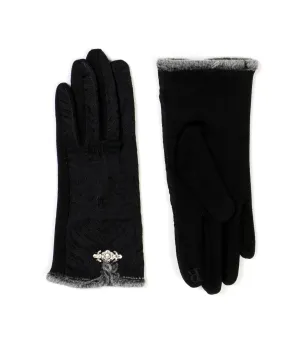 Black Warm Lined Textured Fabric Gloves