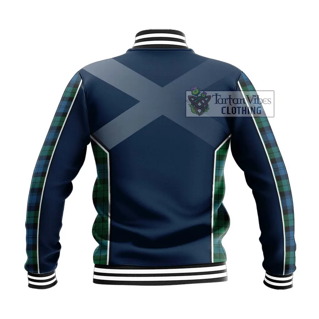 Black Watch Ancient Tartan Baseball Jacket with Family Crest and Lion Rampant Vibes Sport Style