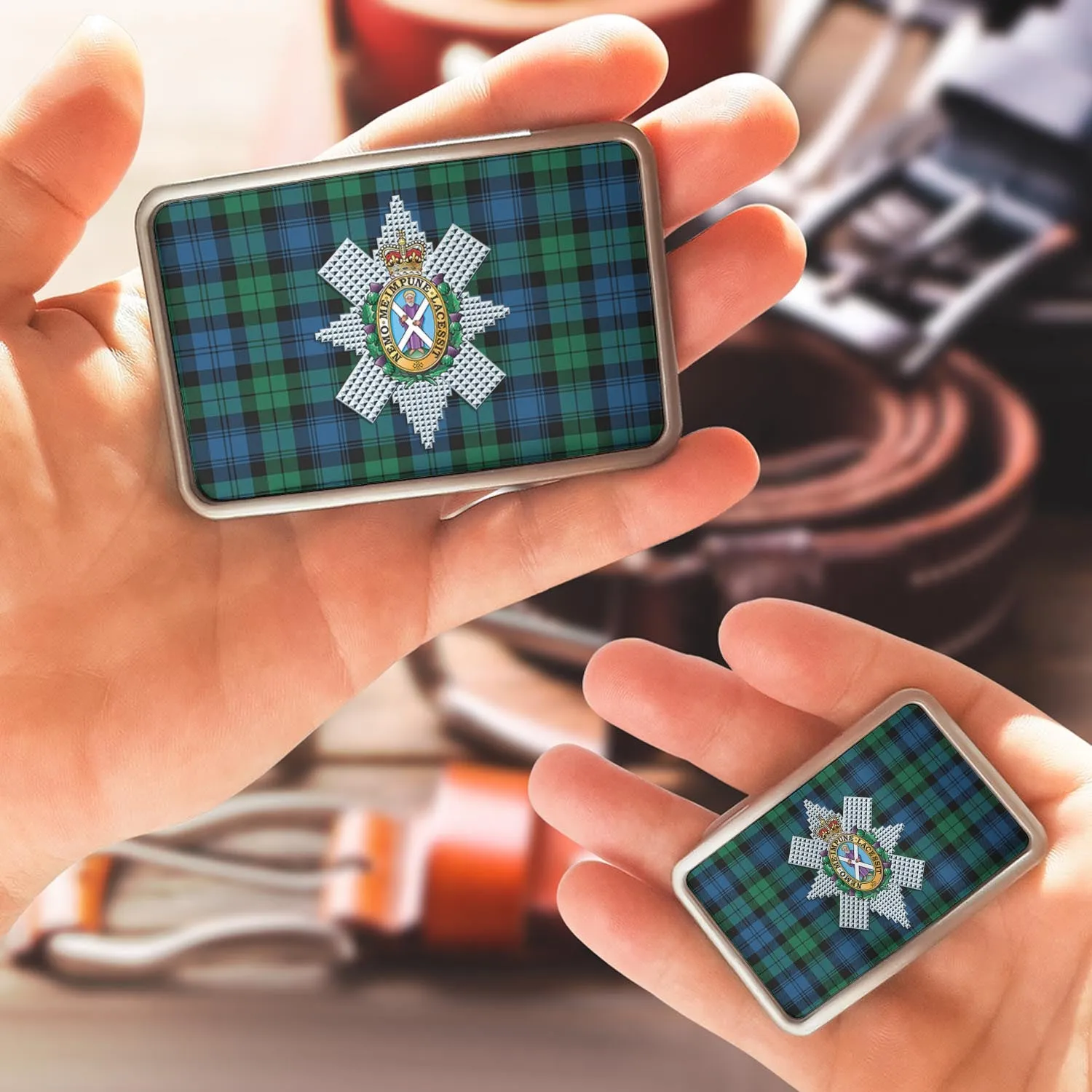 Black Watch Ancient Tartan Belt Buckles with Family Crest