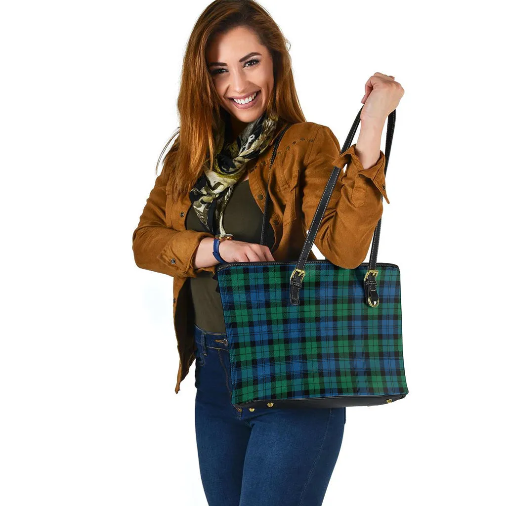 Black Watch Ancient Tartan Leather Tote Bag