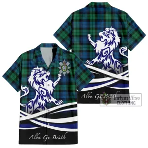 Black Watch Ancient Tartan Short Sleeve Button Shirt with Alba Gu Brath Regal Lion Emblem