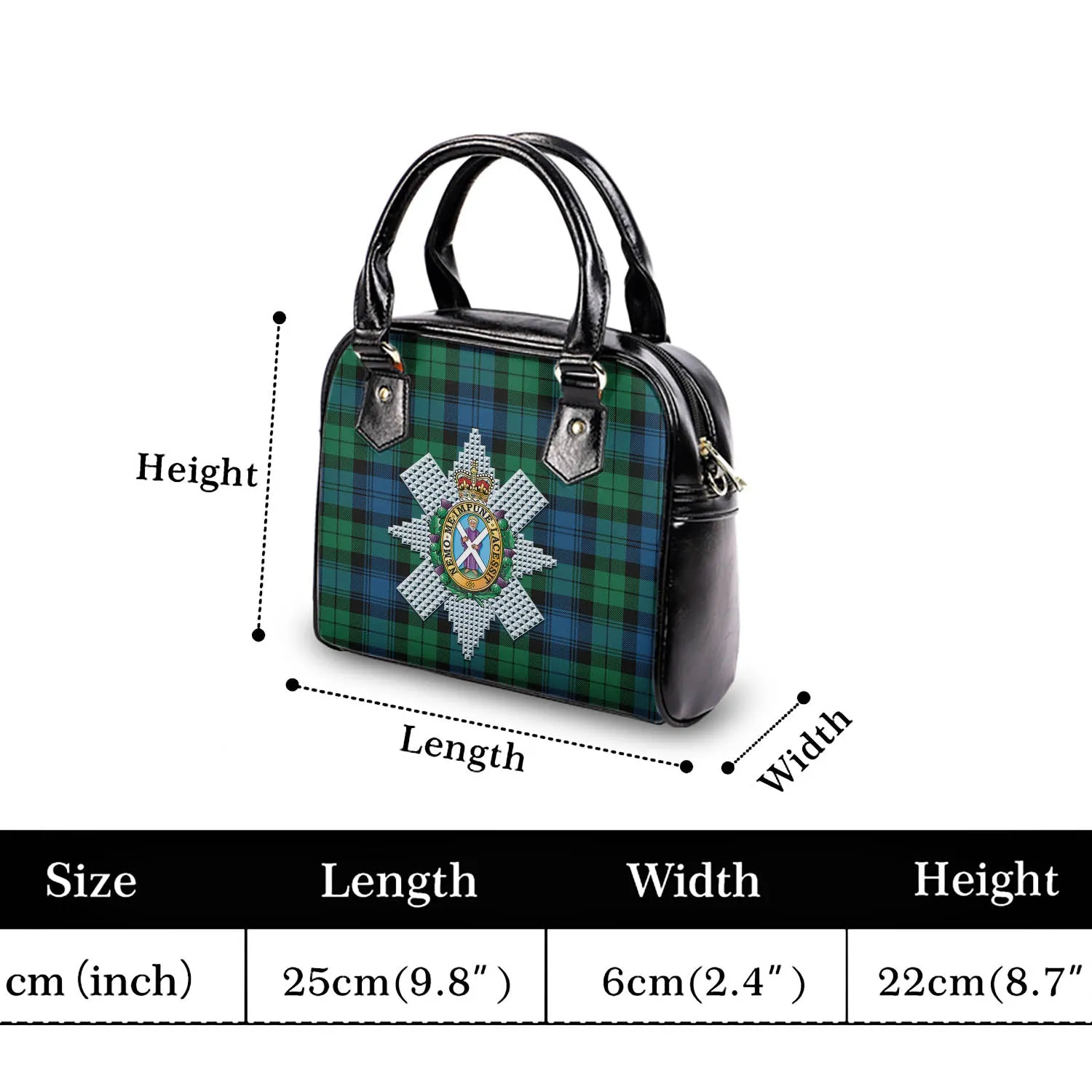 Black Watch Ancient Tartan Shoulder Handbags with Family Crest