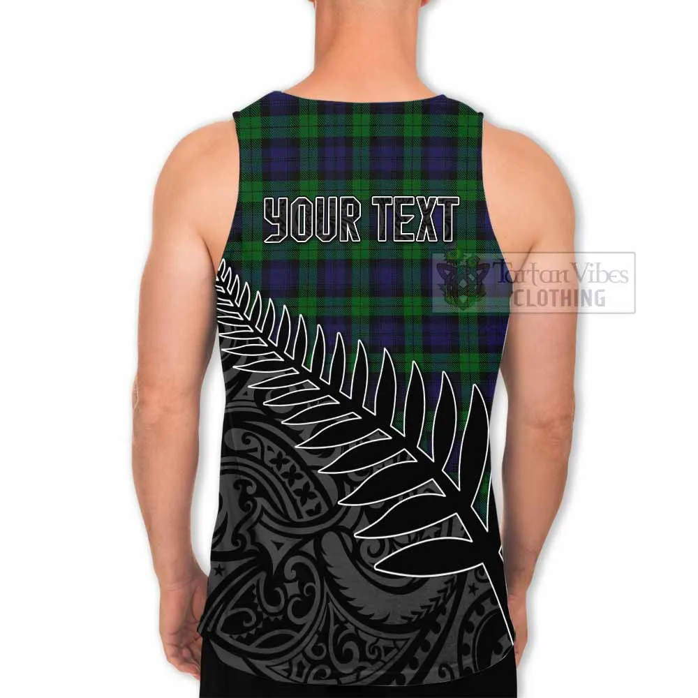 Black Watch Crest Tartan Men's Tank Top with New Zealand Silver Fern Half Style