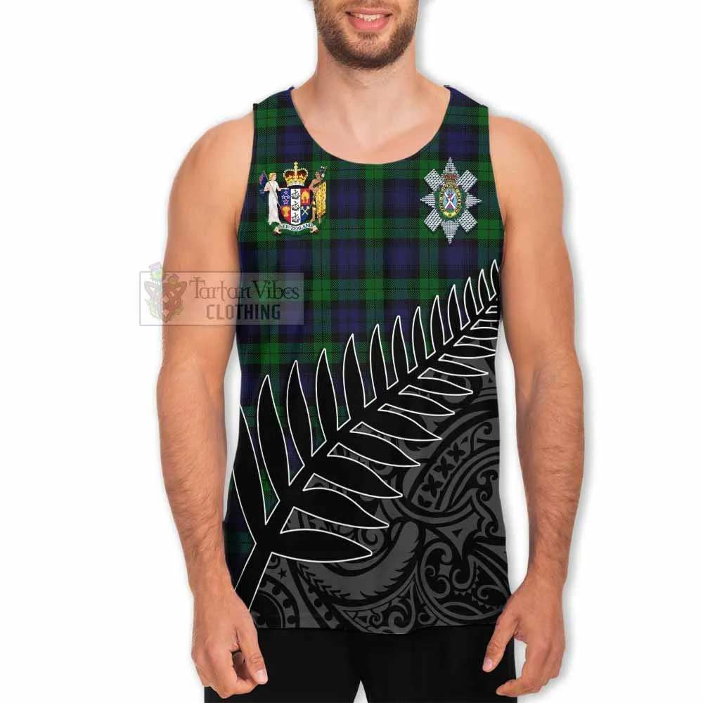 Black Watch Crest Tartan Men's Tank Top with New Zealand Silver Fern Half Style