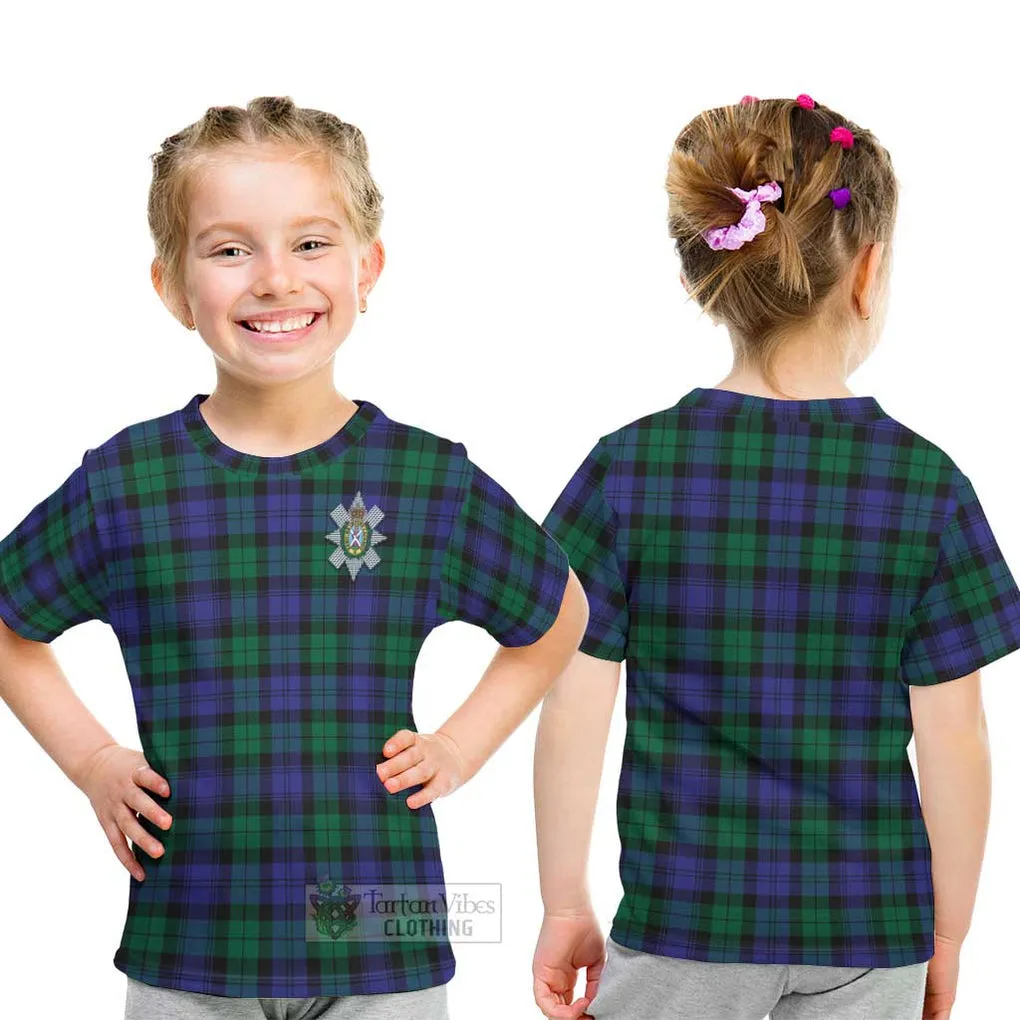 Black Watch Modern Tartan Kid T-Shirt with Family Crest