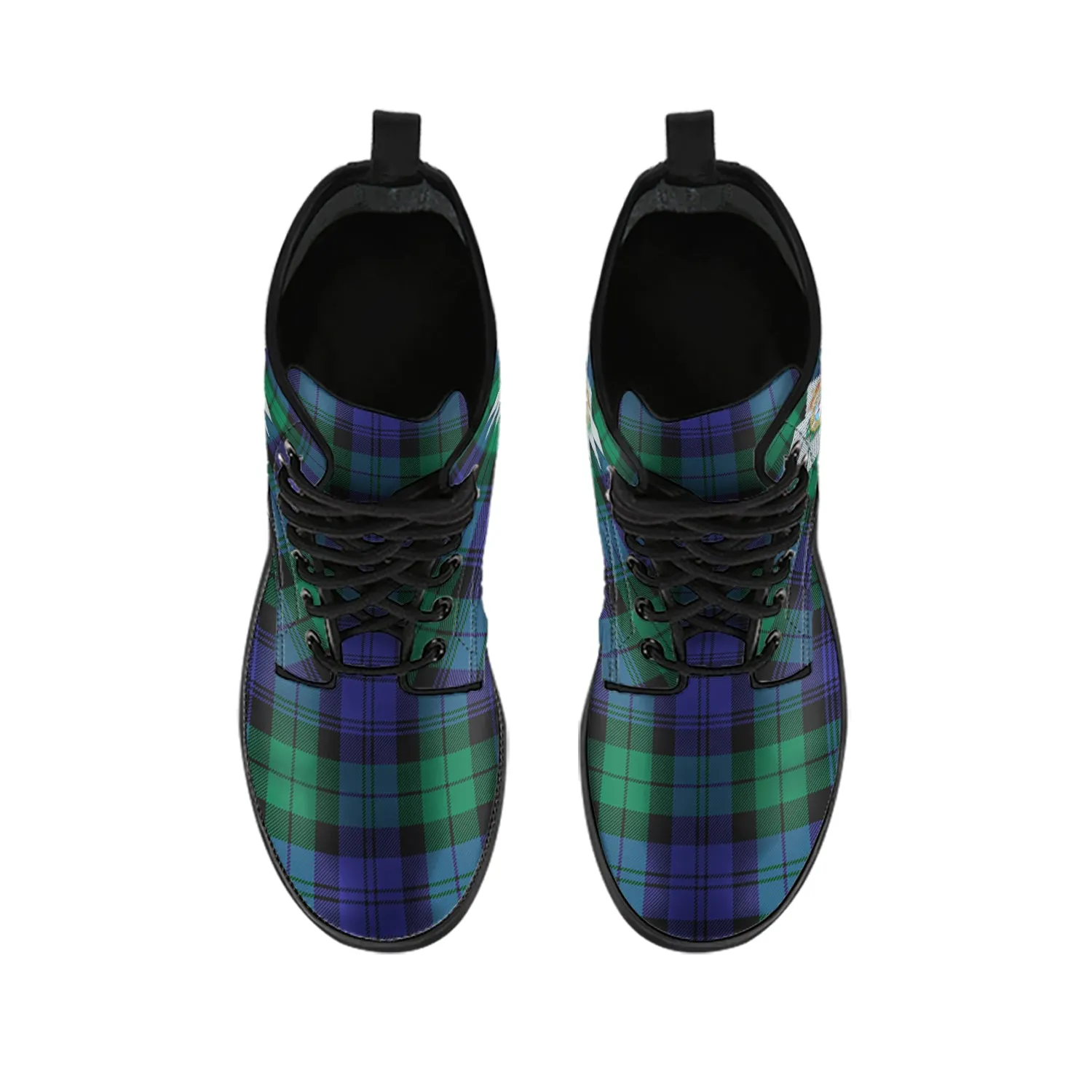 Black Watch Modern Tartan Leather Boots with Family Crest