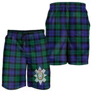 Black Watch Modern Tartan Mens Shorts with Family Crest