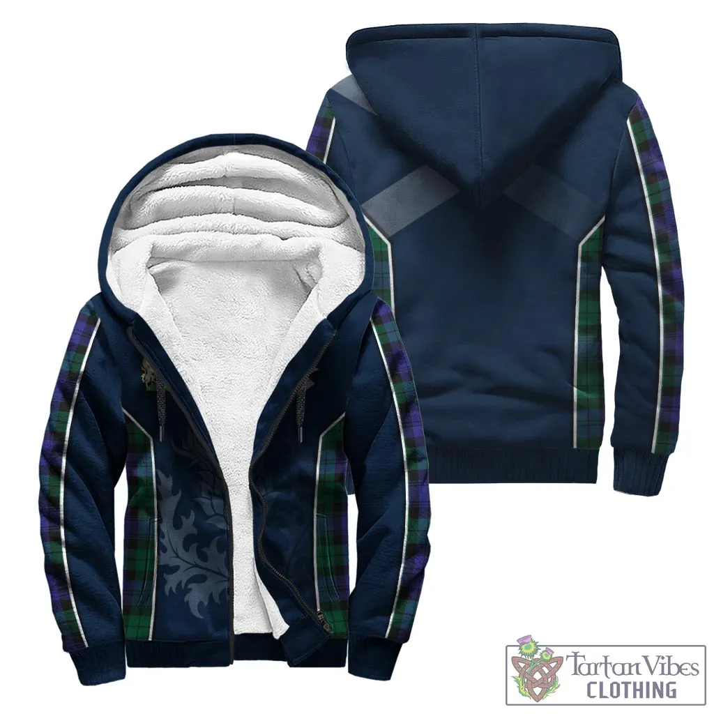 Black Watch Modern Tartan Sherpa Hoodie with Family Crest and Scottish Thistle Vibes Sport Style