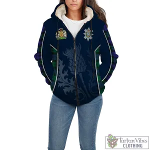 Black Watch Modern Tartan Sherpa Hoodie with Family Crest and Scottish Thistle Vibes Sport Style