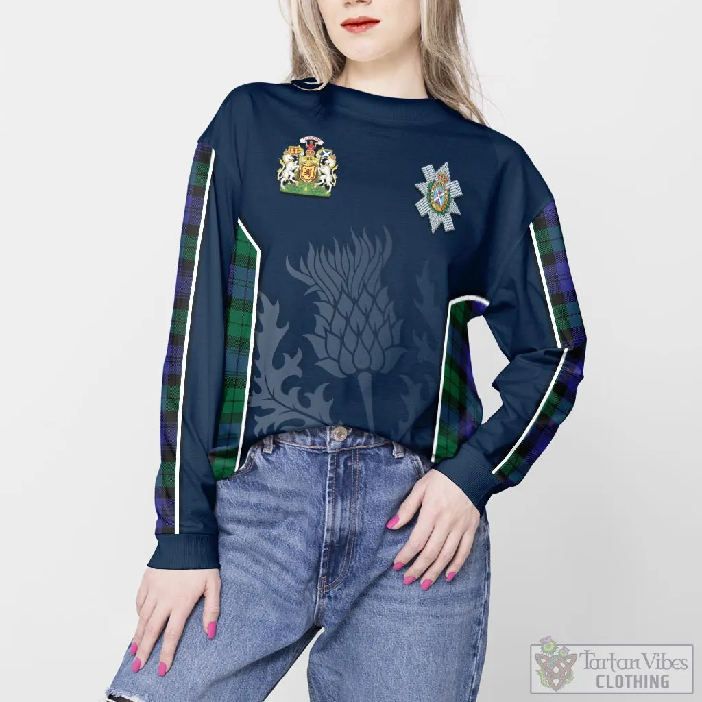 Black Watch Modern Tartan Sweatshirt with Family Crest and Scottish Thistle Vibes Sport Style