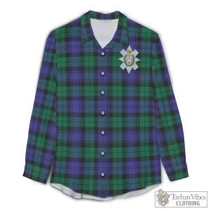 Black Watch Modern Tartan Women's Casual Shirt with Family Crest