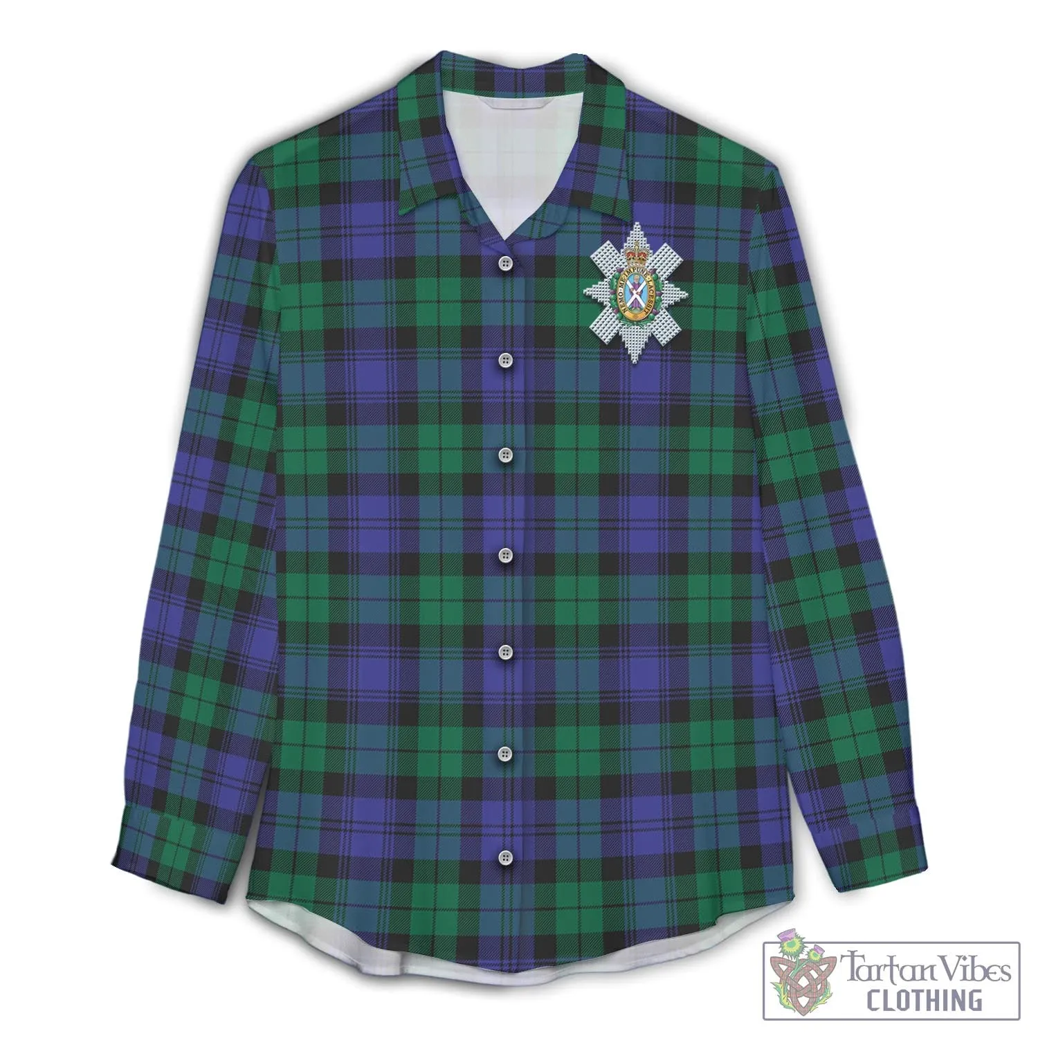 Black Watch Modern Tartan Women's Casual Shirt with Family Crest