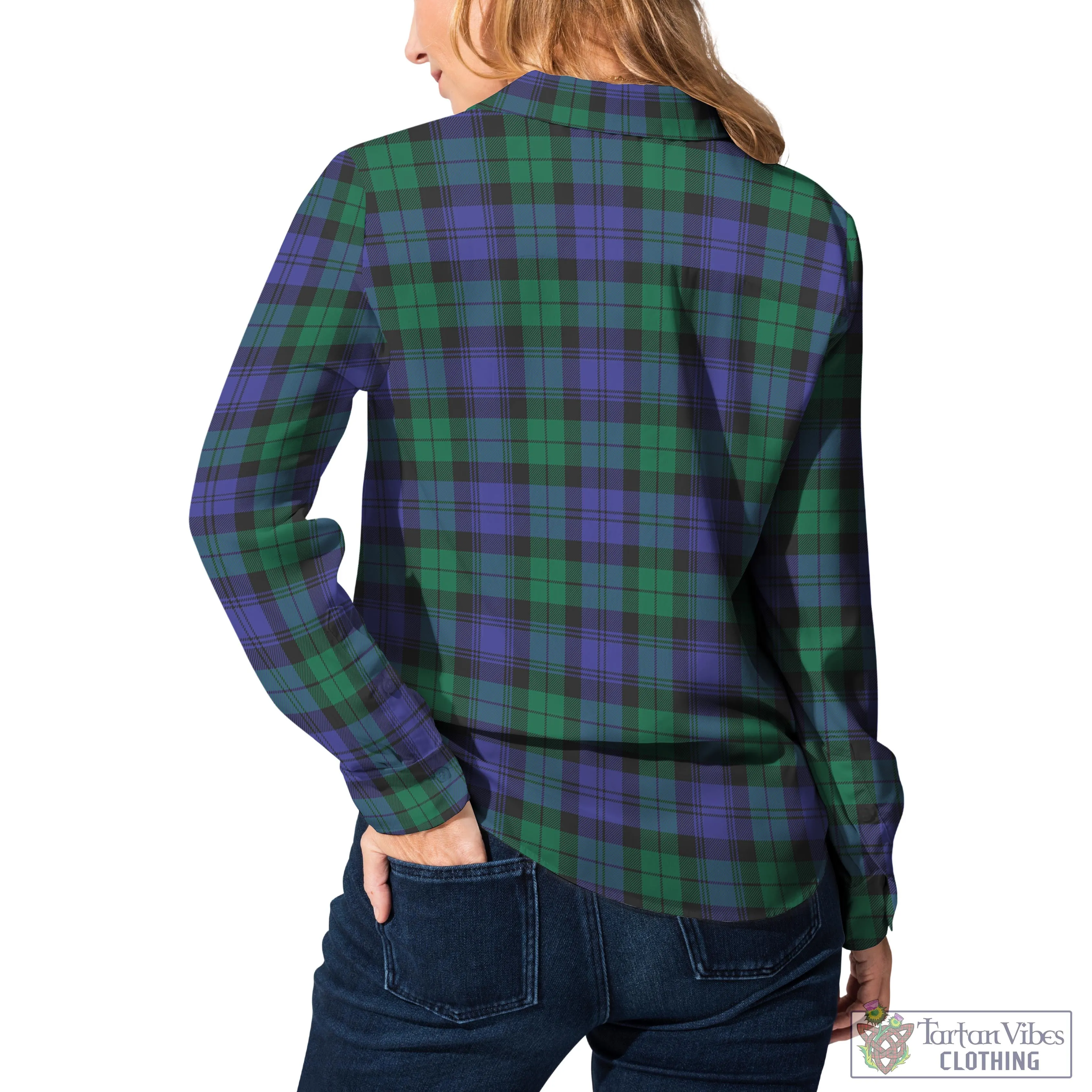 Black Watch Modern Tartan Women's Casual Shirt with Family Crest