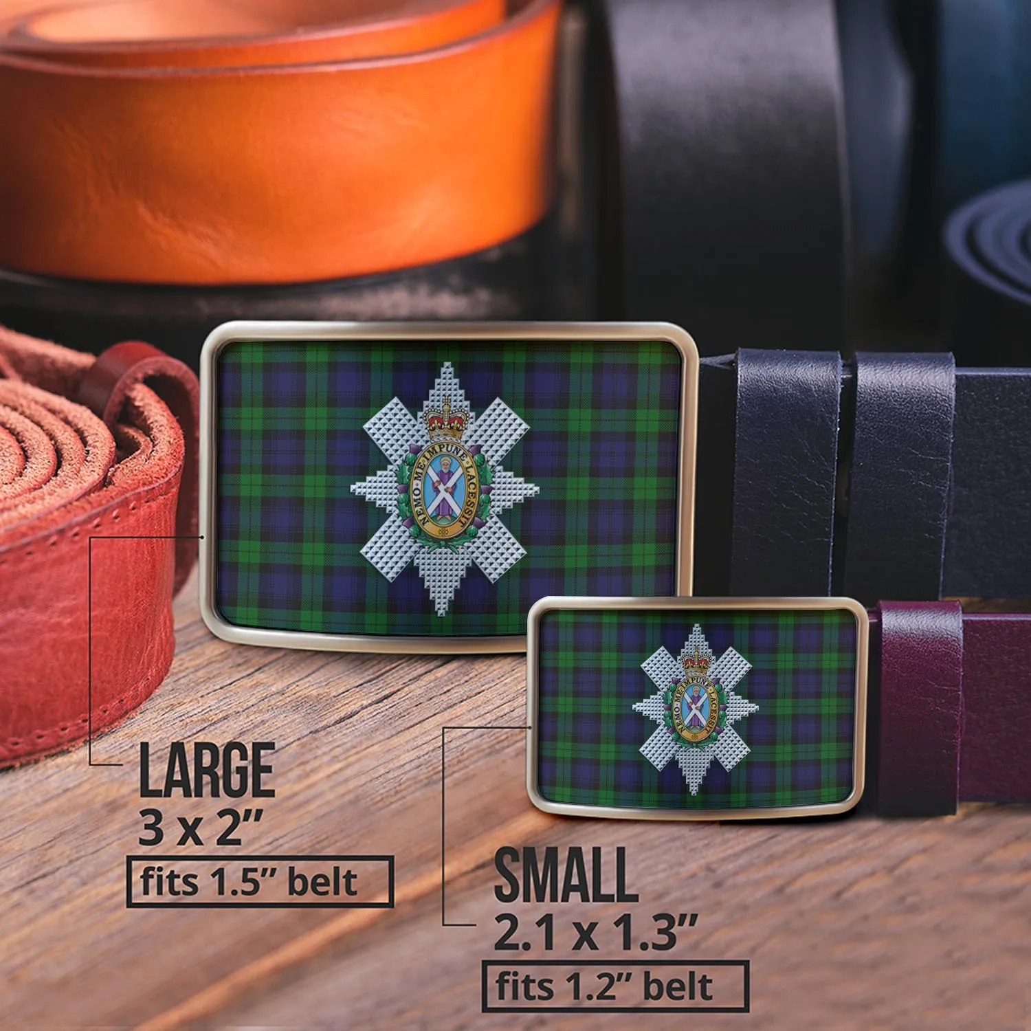 Black Watch Tartan Belt Buckles with Family Crest