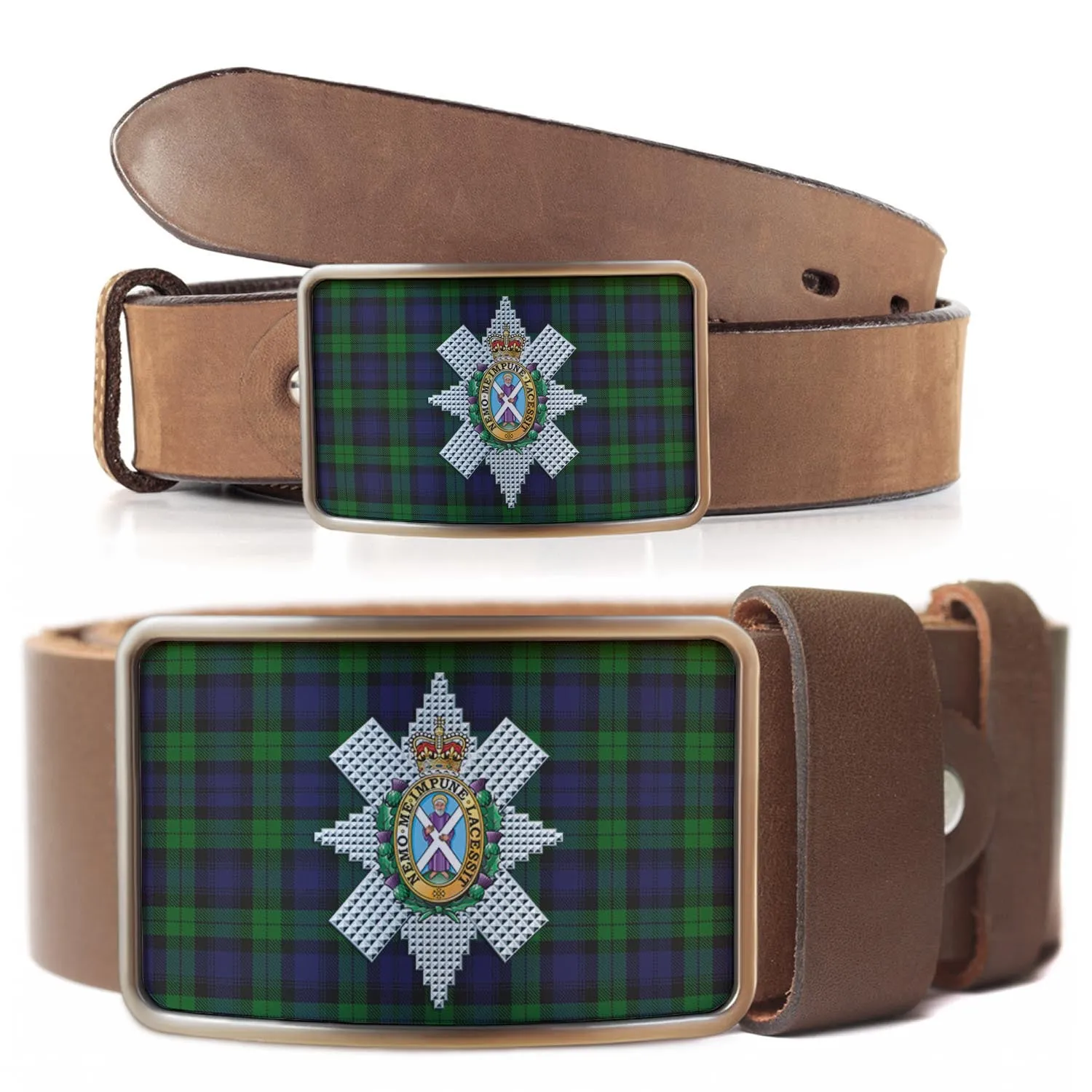 Black Watch Tartan Belt Buckles with Family Crest