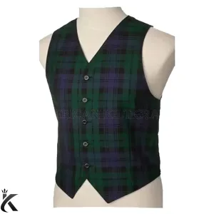 Black Watch Tartan Five Button Vest - Stand Out in Style