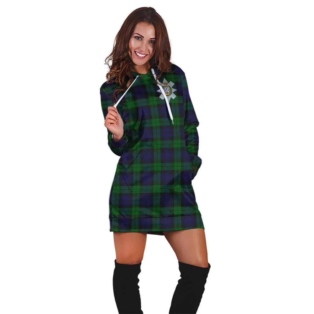 Black Watch Tartan Hoodie Dress with Family Crest